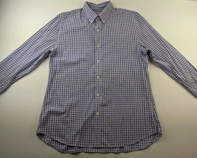 J Press Button Down Dress Shirt Men L Blue Purple Check Long Sleeve Lightweight - Image 1 of 4