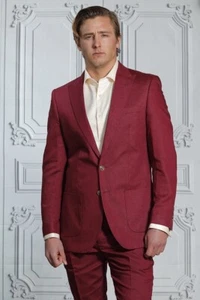 NWT 42R BURGUNDY MENS LINEN SUIT , SLIM FIT, PATCH POCKET, FLAT FRONT PANT - Picture 1 of 1
