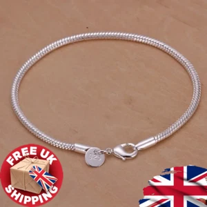925 Sterling Silver Snake Bracelet - 3mm Rope Chain, Adjustable 8" Ladies Charm - Picture 1 of 5