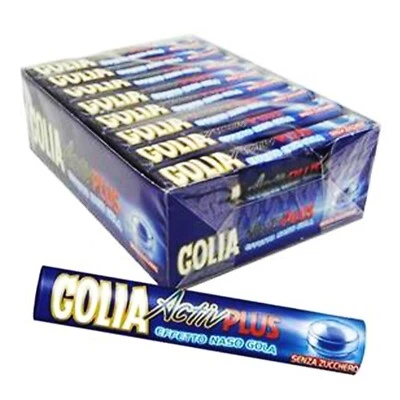 CARAMELLE GOLIA ACTIV PLUS BLU NASO GOLA SENZA ZUCCHERO CONFEZIONE BOX 24 PEZZI