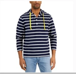 Club Room Men's Navy Blue & White Striped Regular Fit Hoodie, Yellow Accents NWT - Bild 1 von 5