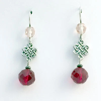 Pendientes nudo celta de peltre y plata de ley - sin fin - eternos, tibetanos, rojos Foto 1 de 2