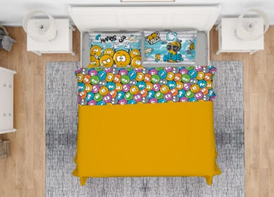 Completo Lenzuola 100% Cotone Made Italy Fantasia Emoji 3 Misure - Immagine 1 di 4