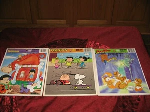 VINTAGE TRAY PUZZLE Lot FLINTSTONES KIDS PEANUTS CHARLIE BROWN DUCKTAILS - Picture 1 of 12