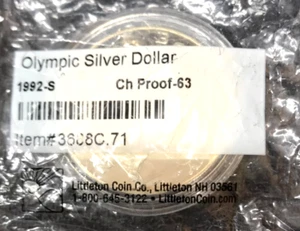 Olympic Solver Dollar 1992 S Ch Proof-63 Sealed and Wrapped Baseball Player - Picture 1 of 3