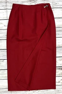 Vtg Women’s Christmas Red Wrap Wool Midi Lined Pencil Skirt Sz 10 W/silver Clasp - Picture 1 of 7