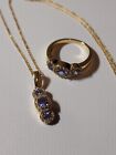 14K YG Effy tanzanite and diamond necklace and ring set - ring size 7