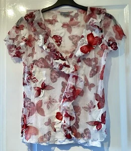 New Per Una 2 Pc Red White Butterfly Mesh Short Sleeve White Cami Tops 12 - Picture 1 of 3