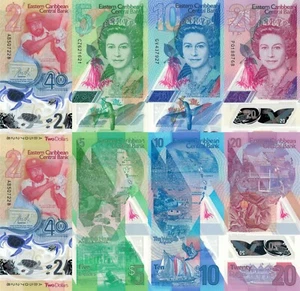 East Caribbean 4 PCS Set: 2 to 20 Dollars (2019/2023) - New Series, Polymer UNC - Picture 1 of 5