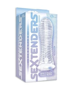 THE 9'S VIBRATING SEXTENDERS RIBBED SHEATH HOLLOW PENIS EXTENDER ENLARGER SLEEVE - Picture 1 of 1