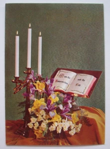 Bibel und Frühlingsblumen Kerzen unsigniert Vintage Ostern Grußkarte *TT15 - Bild 1 von 3