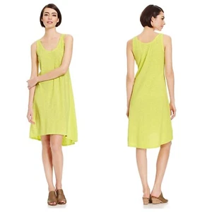 Eileen Fisher Twist Cotton Hemp Jersey Tank Dress In Honeydew Chartreuse XXS - Picture 1 of 7