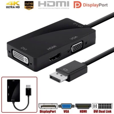 DisplayPort DP 1.2a to 4K HDMI DVI Dual Link VGA Passive Adapter Converter Black - Image 1 of 4