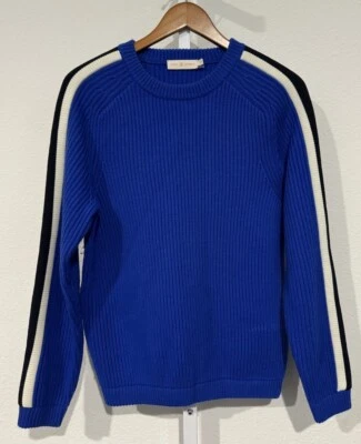Suéter Tory Burch 100% Lana Manga Rayas Cuello Redondo Azul Val Talla S Foto 1 de 4