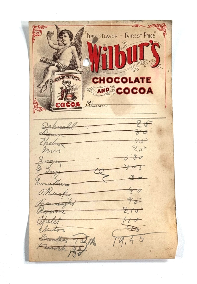 c.1900 Wilbur's Chocolate Cocoa Advertising Letterhead sign ephemera  - Image 1 of 4