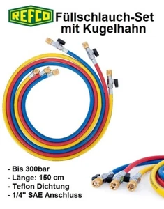 Refco High Quality Kältemittelschlauch, Füllschlauch-Set mit Kugelhahn 1/4" SAE - Bild 1 von 2