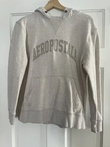 Aeropostale Hoodie Cream Embordered Sz S Front Pocket - Picture 1 of 5