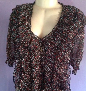 ICU MULTI-COLOR FLORAL BLOUSE BUTTON FRONT 3/4 SLEEVE CAREER REGULAR SZ M - Picture 1 of 6
