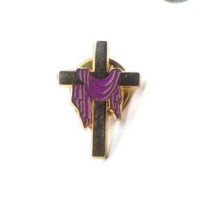 Croce di Pasqua Drappeggiata Spilla Viola Cristiana Bavero Quaresima Resurrezione Chiesa Vintage - Foto 1 di 3
