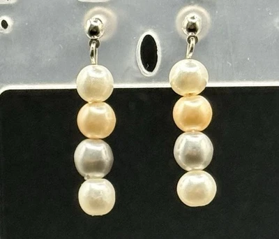 Pendientes colgantes de perlas multitono crema champán apilados tono plateado moda Foto 1 de 4