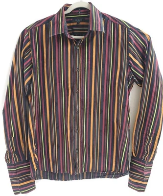 Camisa Ted Baker Para Hombre Grande Multicolor Rayas Abotonada Manga Larga Vestido Foto 1 de 4