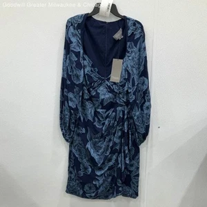 NWT Theia Womens Wrap Dress Long Sleeve Stretch Blue Floral Silken Size 16 - Picture 1 of 5