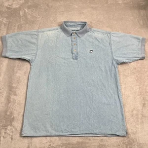 Big Dogs Shirt Mens Large Blue Chambray Polo Light Wash Short Sleeve Cotton - Picture 1 of 8