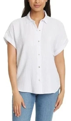 Top de gasa manga corta Jessica Simpson para mujer, color blanco, talla XL Foto 1 de 2