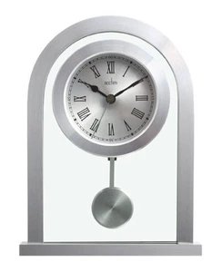 Acctim Silver Finish Quartz Battery Mantle Clock with Pendulum 36757 - Marked - Picture 1 of 19