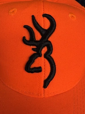 Gorra Browning Naranja Brillante Logo Ciervo Negro Ajustable Elevado Bordado Caza Foto 1 de 4