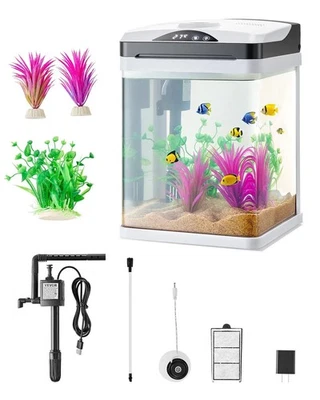 2 Gallon Desktop Aquarium Fish Tank Kit Self-Cleaning w/ 7-Color LED & Filter - Image 1 of 4
