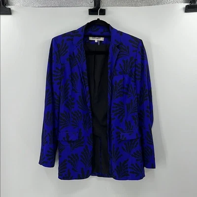 Diane Von Furstenberg 女式丝绸混纺开襟西装外套 - 蓝色/黑色 - 4 — 第 1/4 张图片