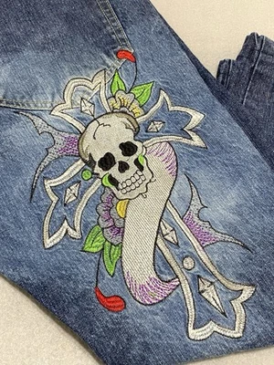 Vintage Ed Hardy Jeans Mens 40 X 28 Pants Love Kills Slowly Skull Cross Dark - Image 1 of 4