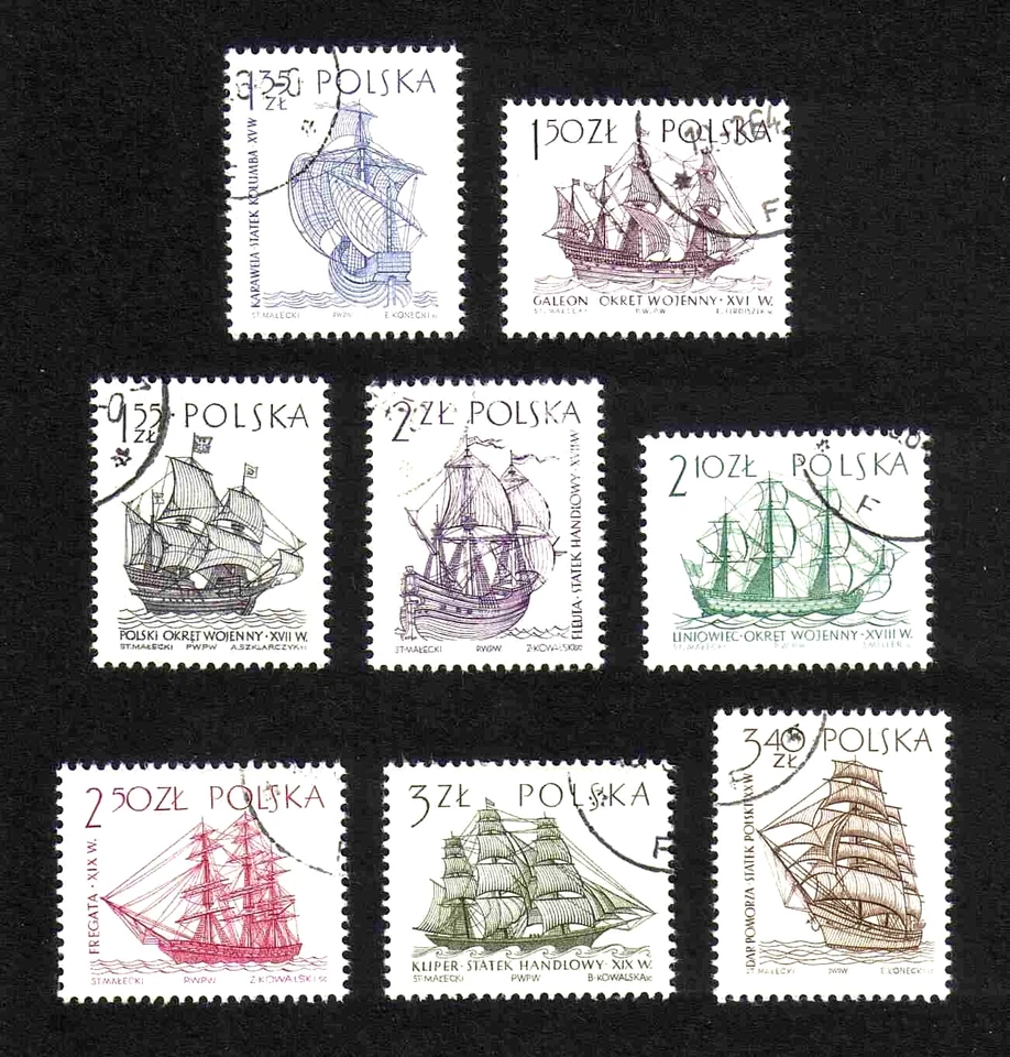 Poland 1964 Sailing Ships complete set of 8 values (SG 1459-1466) used - Image 1 of 1