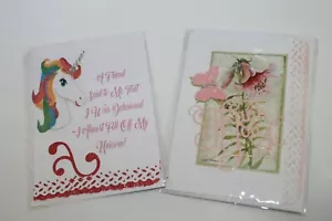 2 Handmade Cards + Envelopes Unicorn Delusional Thank You Embellished USA Made - Picture 1 of 3