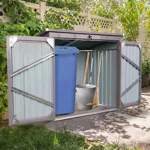 Outdoor Metal Trash Bin Shed Waterproof w/ 2 Lockable Doors For 2 Trash Cans - Picture 1 of 9