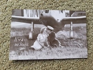 c. 1930 French Airforce Pilot Il Ya Du Soleil Real Photo Postcard RPPC - Picture 1 of 2