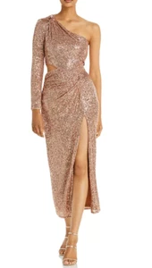 Aqua x Maeve Reilly Gold Sequined One Shoulder Gown Dress - size XS -retail $158 - Picture 1 of 6