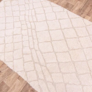 Cream White Moroccan Rug 5x8 Scandi Beni Ourain Carpet, Berber Handmade Wool Rug - Picture 1 of 11