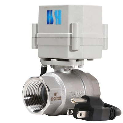 HSH-FLO 1" 110V 120V-220VAC Stainless Steel Electric Motorized Ball Valve N/Open US Plug