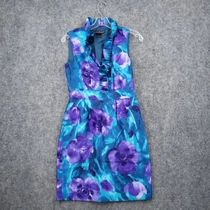 Jessica Howard Dress Women 4P Petites Blue Floral Sleeveless V neck Ruffle Shift - Picture 1 of 12
