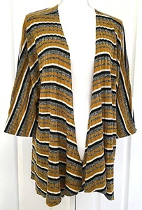 LULAROE Women M Open Front Ribbed Sweater Asymmetrical Hem Stripe Stretch Light - Picture 1 of 8