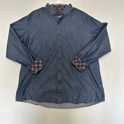 Camisa Johnston & Murphy Para Hombre XL Azul Denim Puño Abatible Abotonado Algodón Cambray Foto 1 de 4