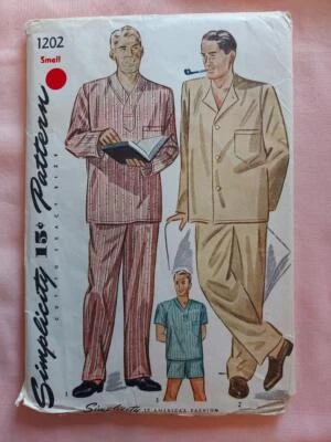 Simplicity 1202 Vintage Men's Long & Short Pajamas Pattern Size 34-36 - Image 1 of 2