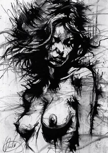 Nude Drawing ORIGINAL Charcoal Street Art naked female lady women erotic pinup - Picture 1 of 7