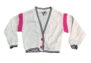Vintage Diane Von Furstenberg Girls Cardigan Sweater White Pink Size 5 V Neck