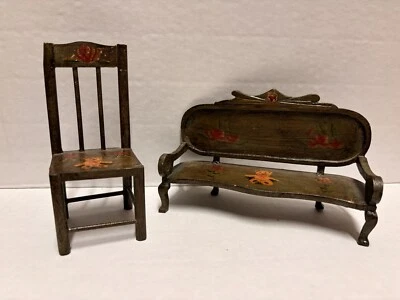VINTAGE RUSS & BERRIE Bears Doll House Furniture Bench and Chair - Image 1 of 4