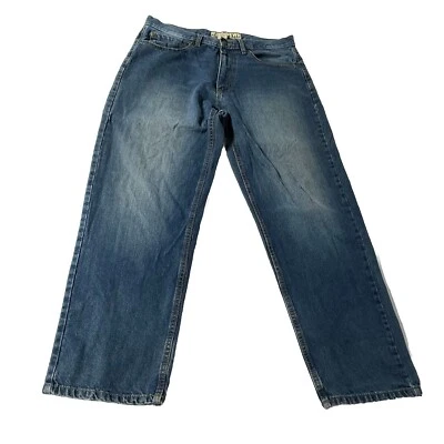 Pantalones de mezclilla tallados con volantes para hombre 36x32 azul lavado oscuro pierna recta 👖 algodón ✨️ bonito desvanecimiento Foto 1 de 4