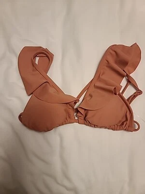 NUEVO CON ETIQUETAS XHILARATION Top de Bikini Triángulo Color Coral Malva con Volantes en Correas; XS Foto 1 de 4