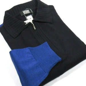 Verri Men's Half-Zip Wool Dipped Sweater Made in Italy Navy Size IT 50 Medium - Picture 1 of 5